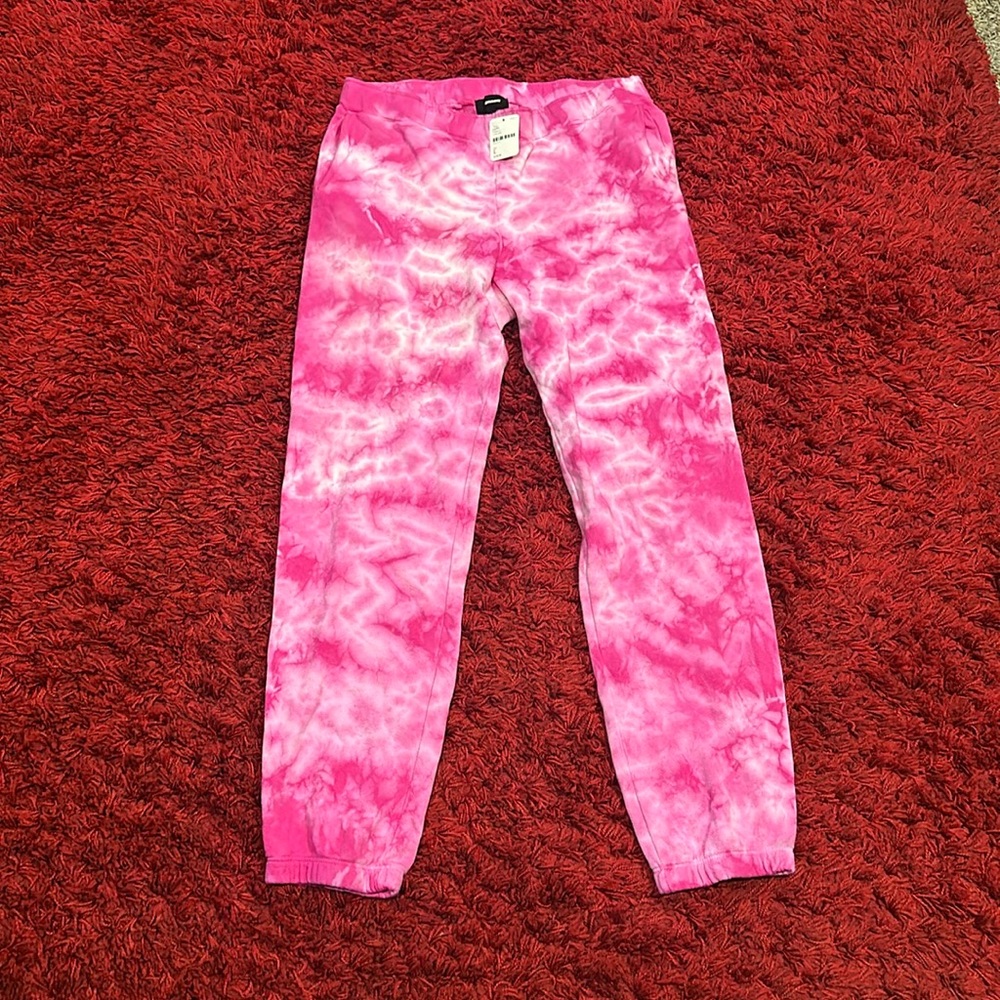 Crystal Tie Dye Boyfriend Sweats in Fuchsia